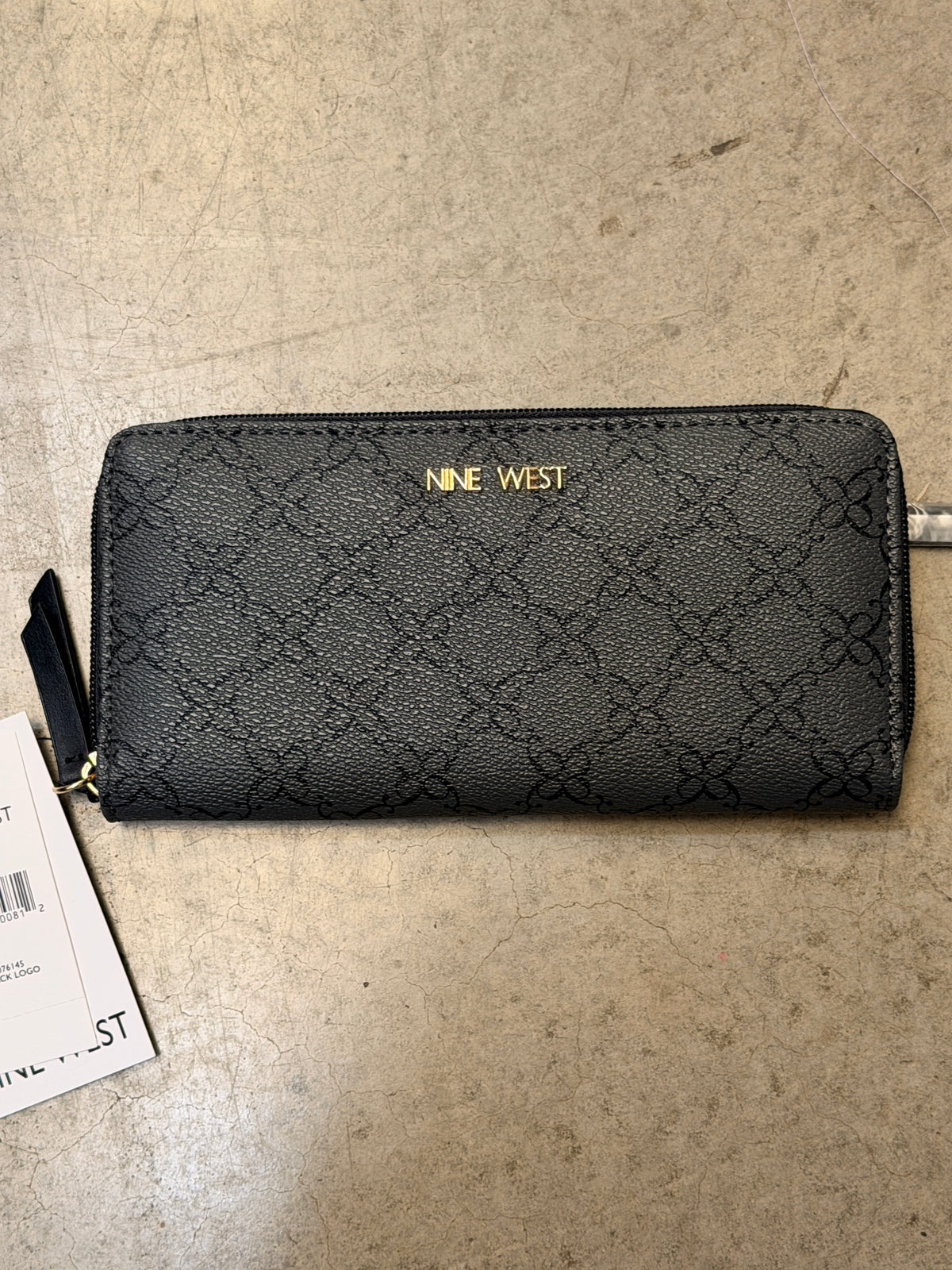 Nine West Norah Zipper Wallet - Jet Black Logo Print