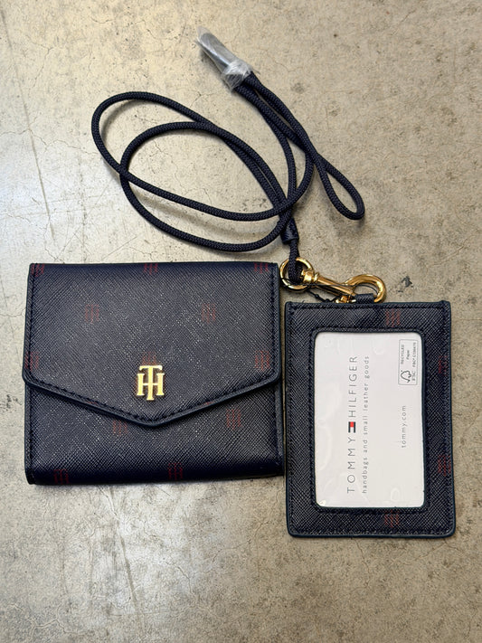 Tommy Hilfiger Gold-Tone Monogram Flap Wallet – Navy