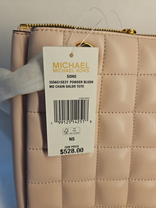 Michael Kors Soho Medium PU Blend Quilted Shoulder Tote Bag - Powder Blush