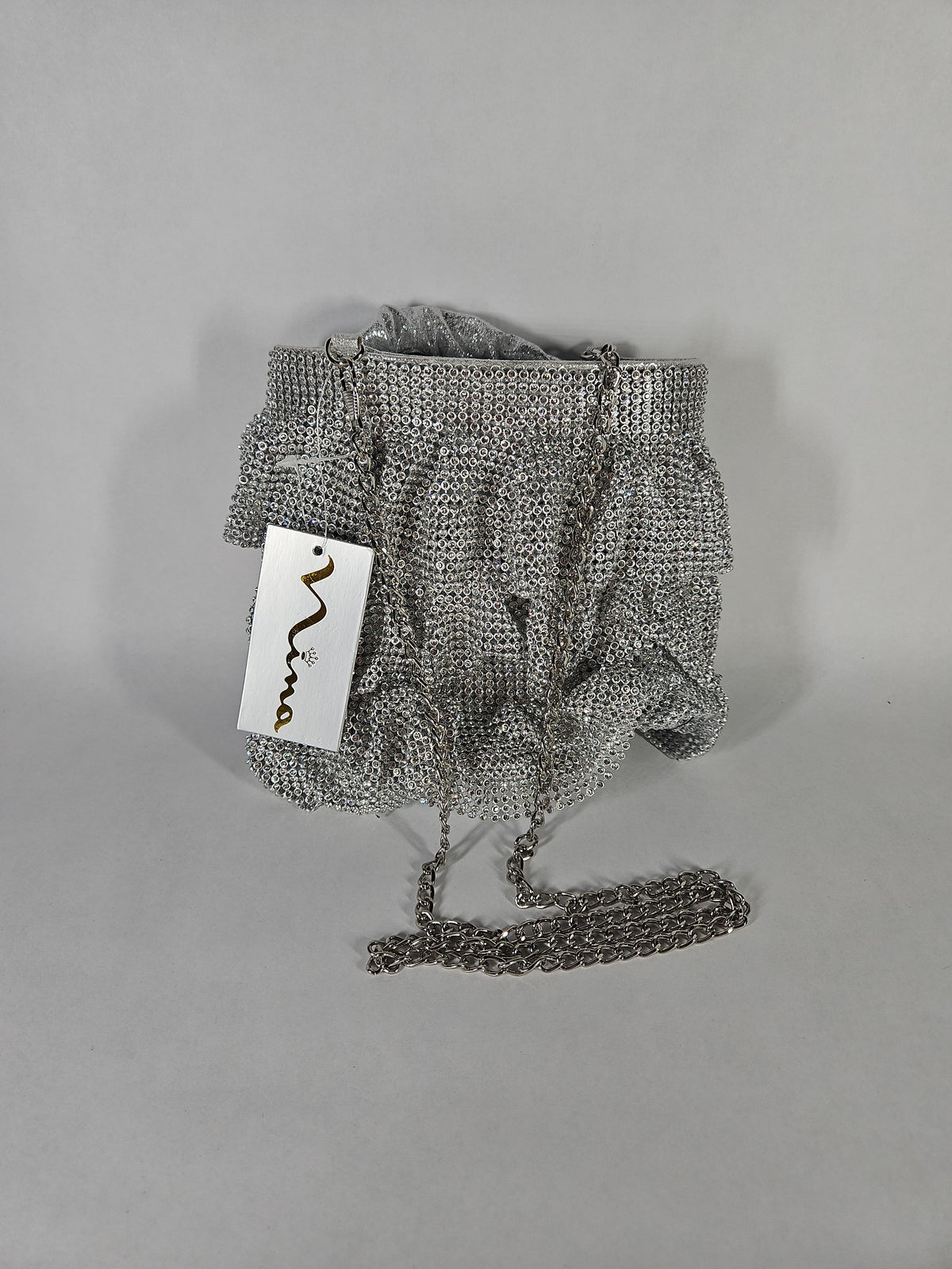 Nina 3 Tiered Crystal Mesh Pouch Bag – Silver