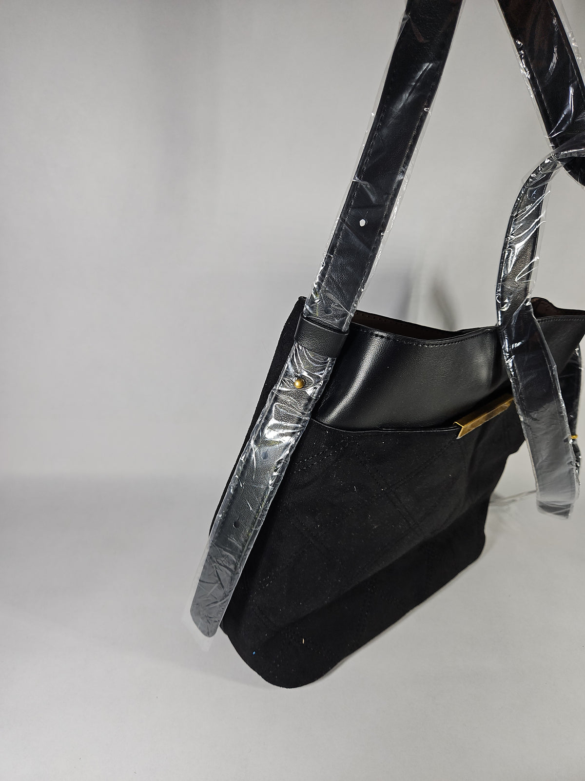 Like Dreams Midnight Quilted Suede Small Tote Bag – Black