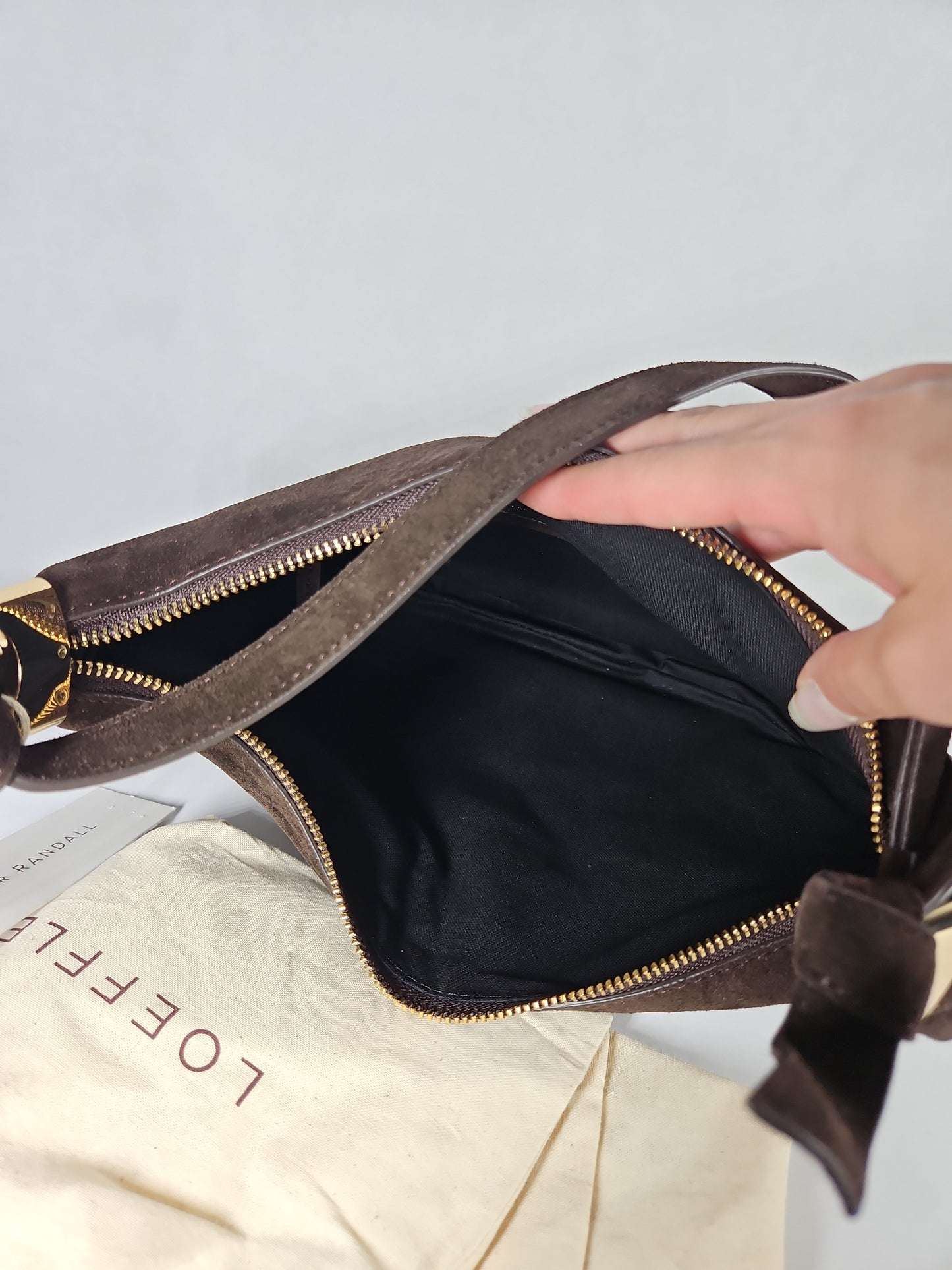 Loeffler Randall Harlow Suede Shoulder Bag – Dark Brown