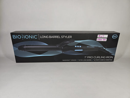 Bio Ionic Long Barrel Styler 1" Pro Curling Iron Black Open Box