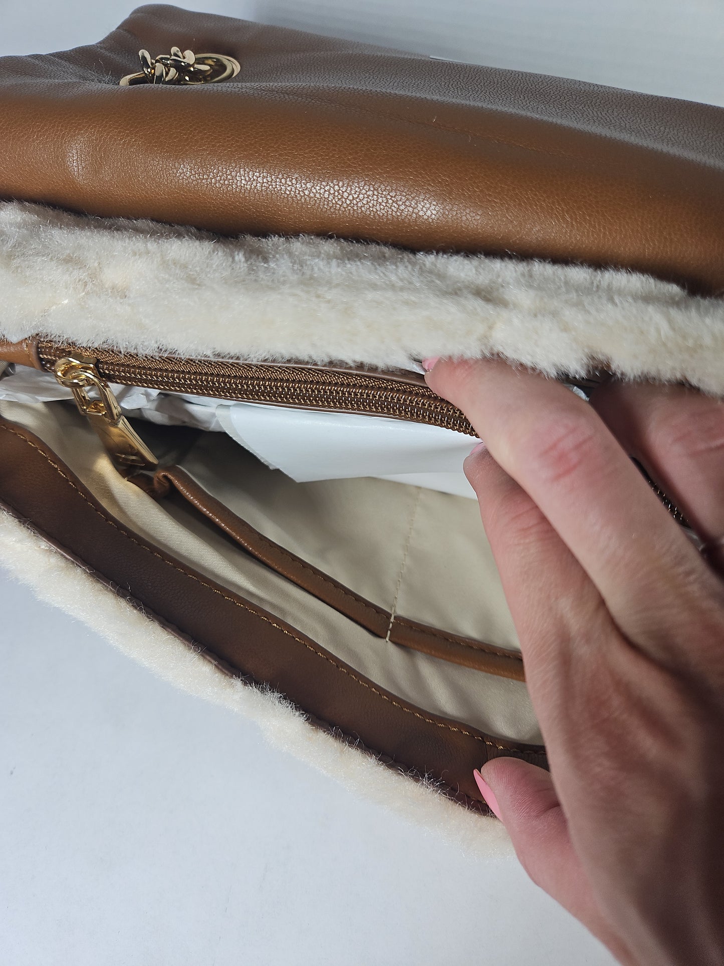 I.N.C. International Concepts Soft Ajae Quilted Faux Fur Handbag – Sherpa
