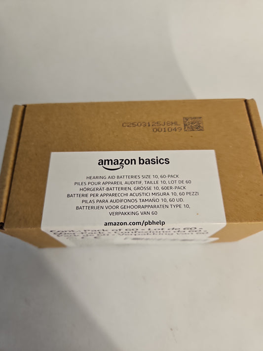 Amazon Basics 60-Pack Size 10 Hearing Aid Batteries Zinc-Air Yellow Tab
