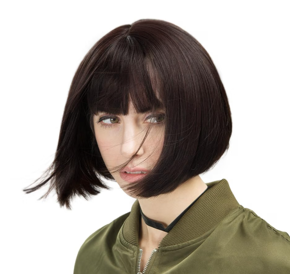 REECHO 11" Short Bob Wig with Bangs, Synthetic Hair – Dark Brown