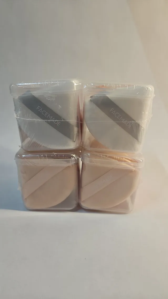 2 PACK Facemade Makeup Triangle Powder Puffs, 12 Count Each, White & Beige