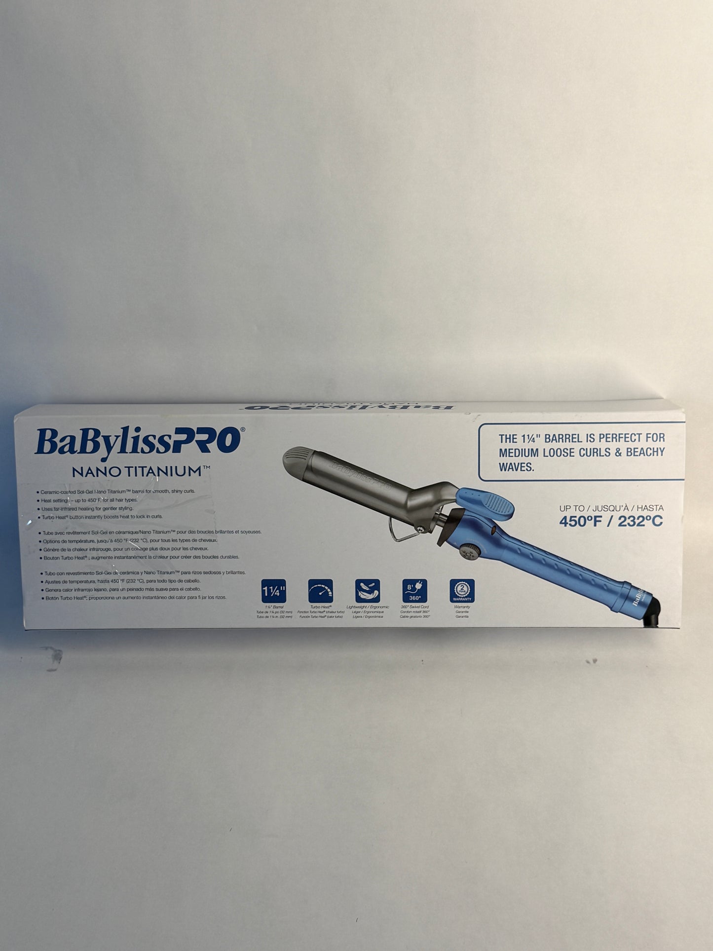 BaBylissPRO Nano Titanium Spring Curling Iron 1.25" Blue Open Box