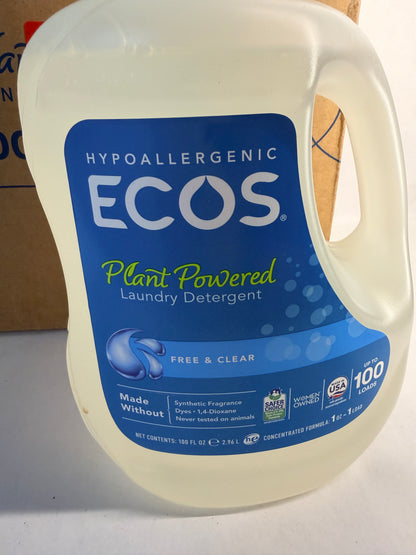 ECOS Laundry Detergent Free & Clear 200 Loads Pack of 2 100 Fl Oz