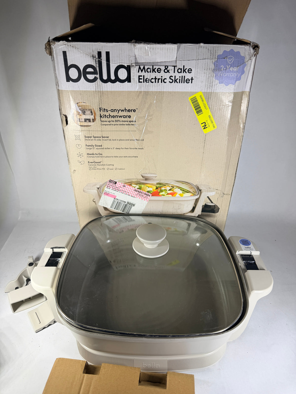 bella Make & Take Electric Skillet 12 in - Damaged, Broken Handles & Base