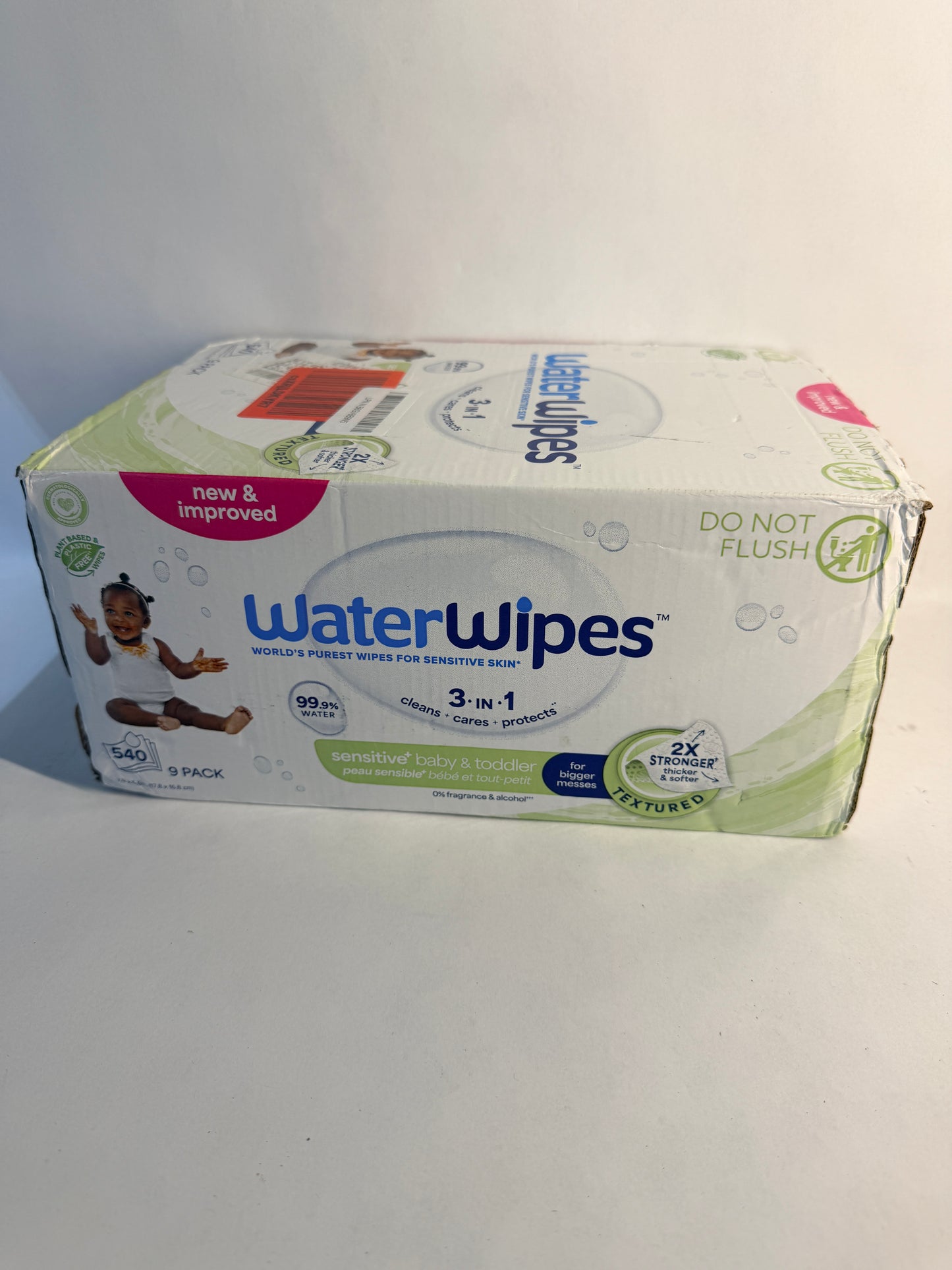 WaterWipes Sensitive+ Newborn & Baby Wipes, 3-In-1 Cleans, Cares, Protects, 99.9% Water, Unscented & Hypoallergenic, 540 Count (9 Packs)
