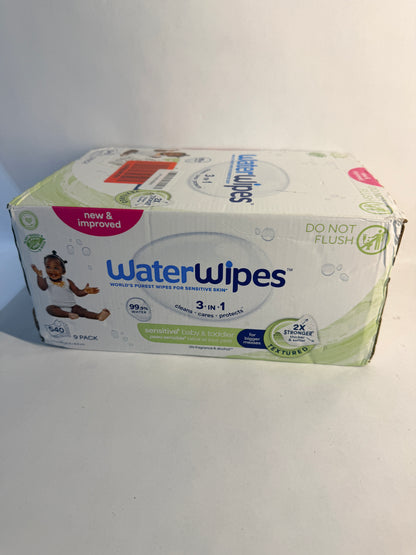 WaterWipes Sensitive+ Newborn & Baby Wipes, 3-In-1 Cleans, Cares, Protects, 99.9% Water, Unscented & Hypoallergenic, 540 Count (9 Packs)