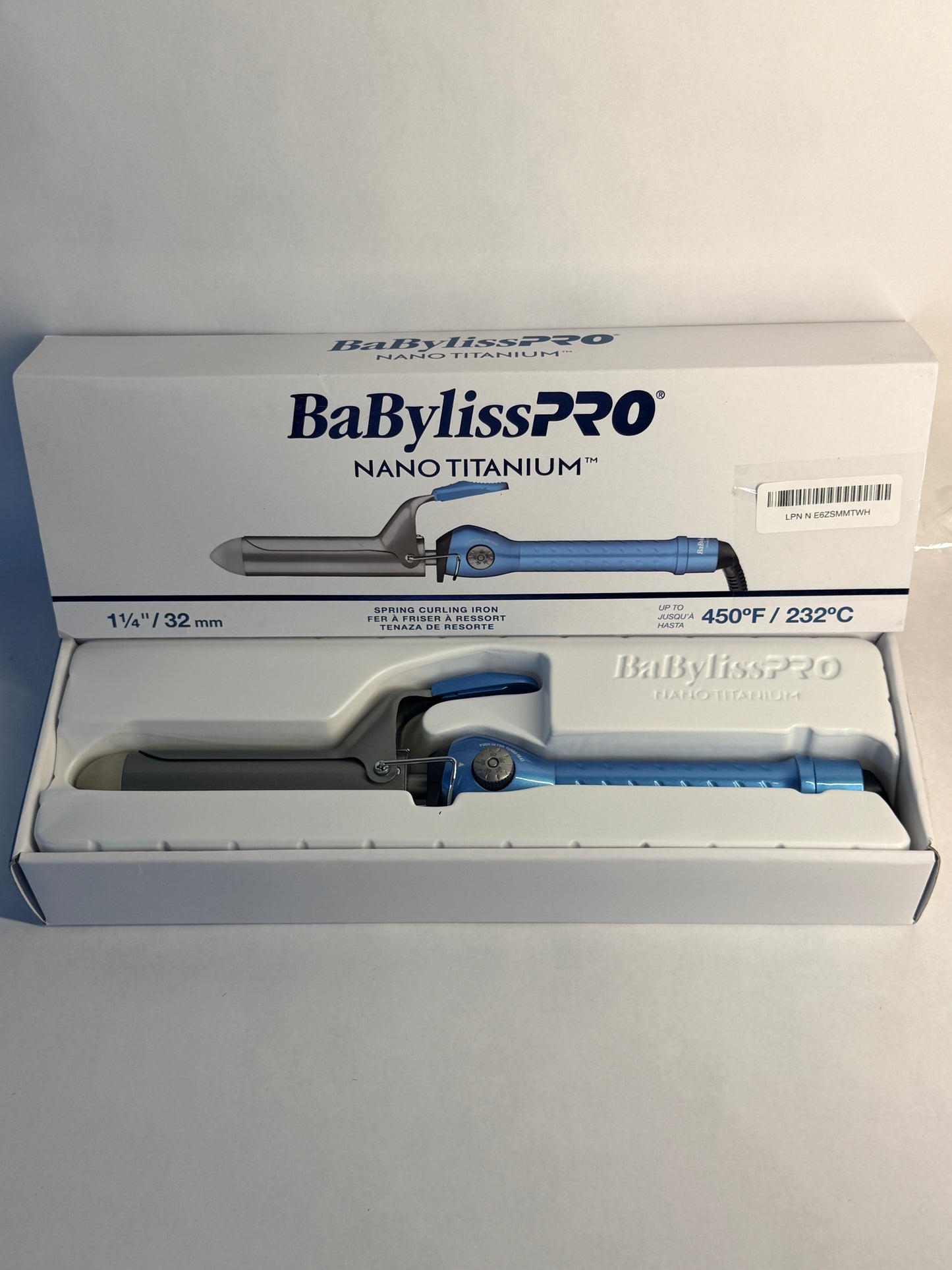 BaBylissPRO Nano Titanium Spring Curling Iron 1.25" Blue Open Box