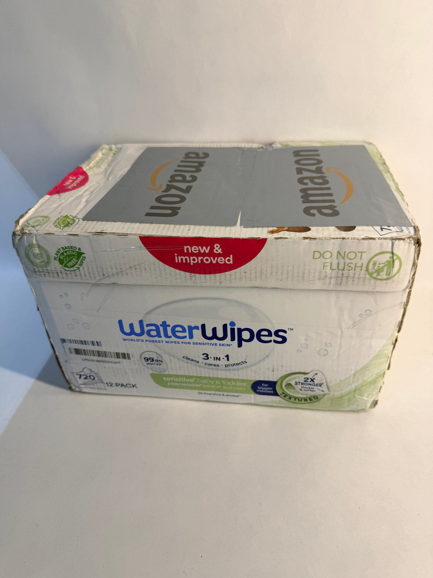 WaterWipes Sensitive+ Newborn & Baby Wipes, 3-In-1 Cleans, Cares, Protects, 99.9% Water, Unscented & Hypoallergenic, 720 Count (12 Packs)