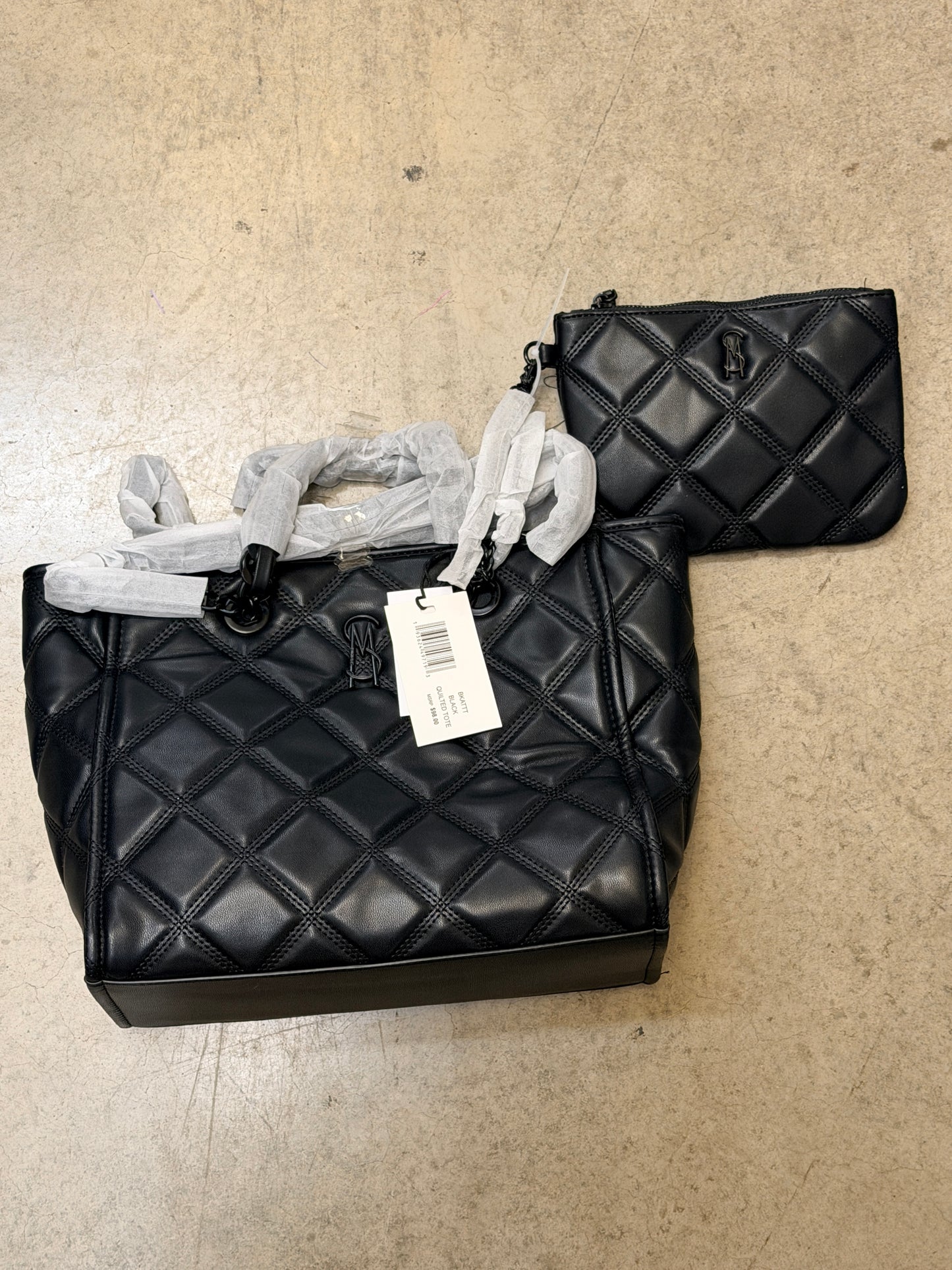 Steve Madden Katt Faux Leather Quilted Tote with Pouch - Black - 193624497193