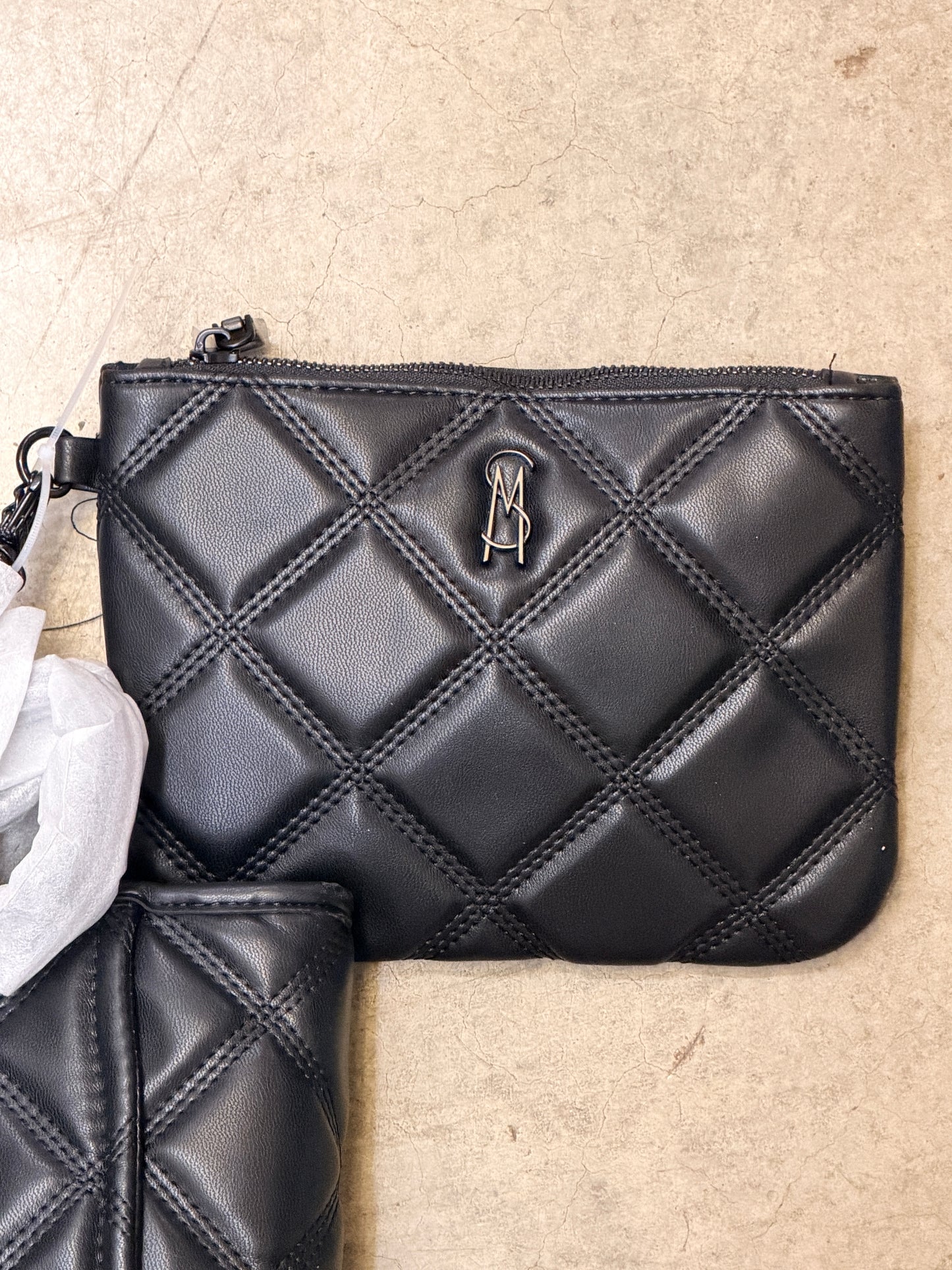 Steve Madden Katt Faux Leather Quilted Tote with Pouch - Black - 193624497193