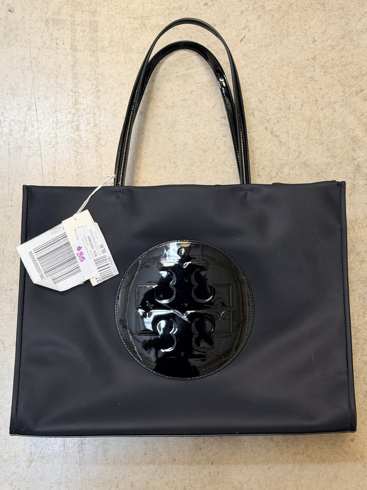Tory Burch Ella Patent Tote Recycled Nylon Patent Trim Black NWT