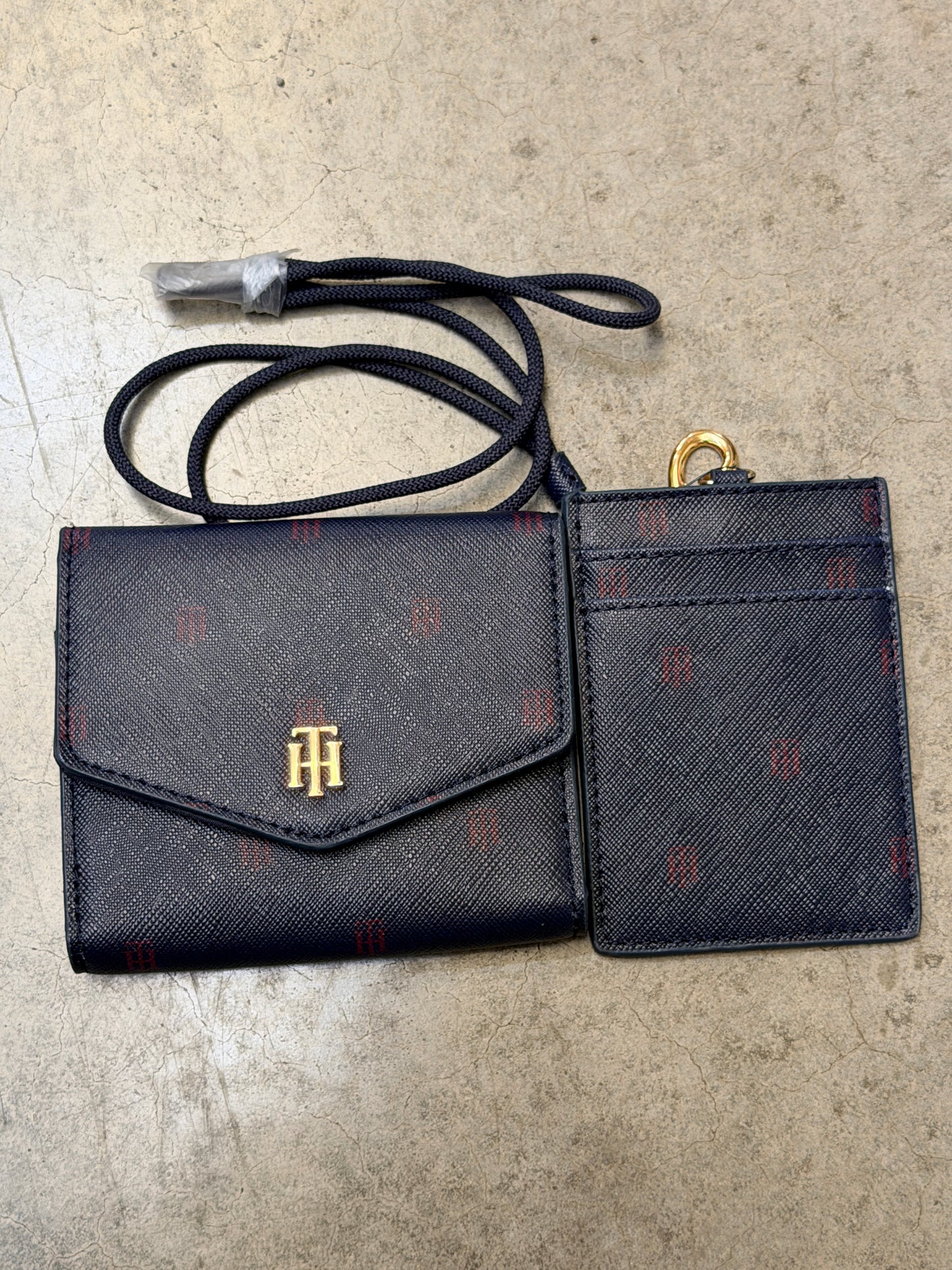 Tommy Hilfiger Gold-Tone Monogram Flap Wallet – Navy