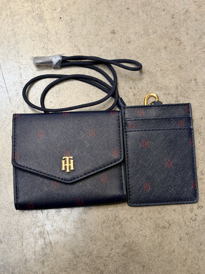Tommy Hilfiger Gold-Tone Monogram Flap Wallet – Navy