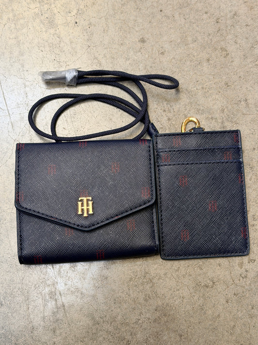 Tommy Hilfiger Gold-Tone Monogram Flap Wallet – Navy