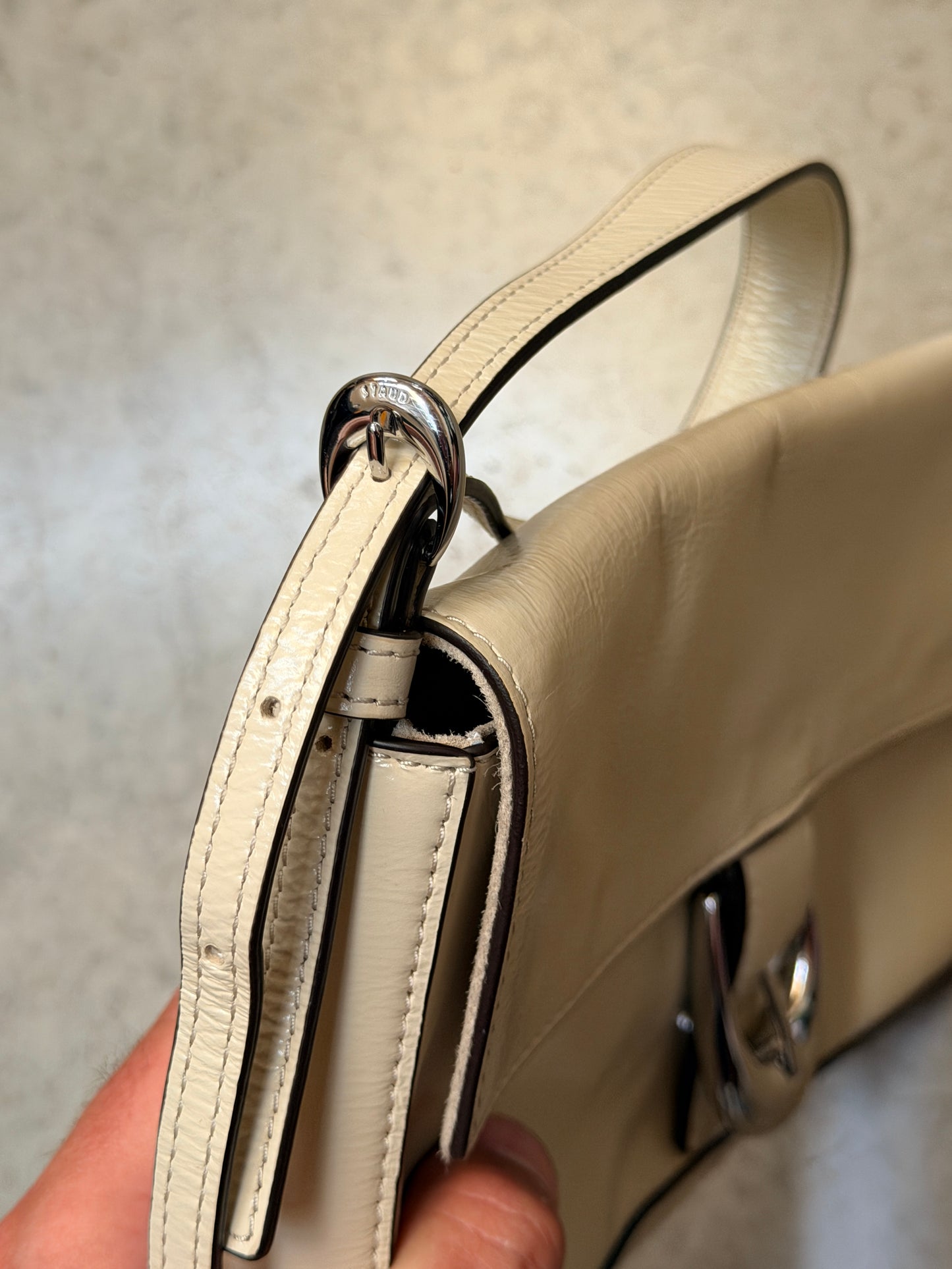 Staud Harlow Genuine Leather Clutch - Cream - 198429008506