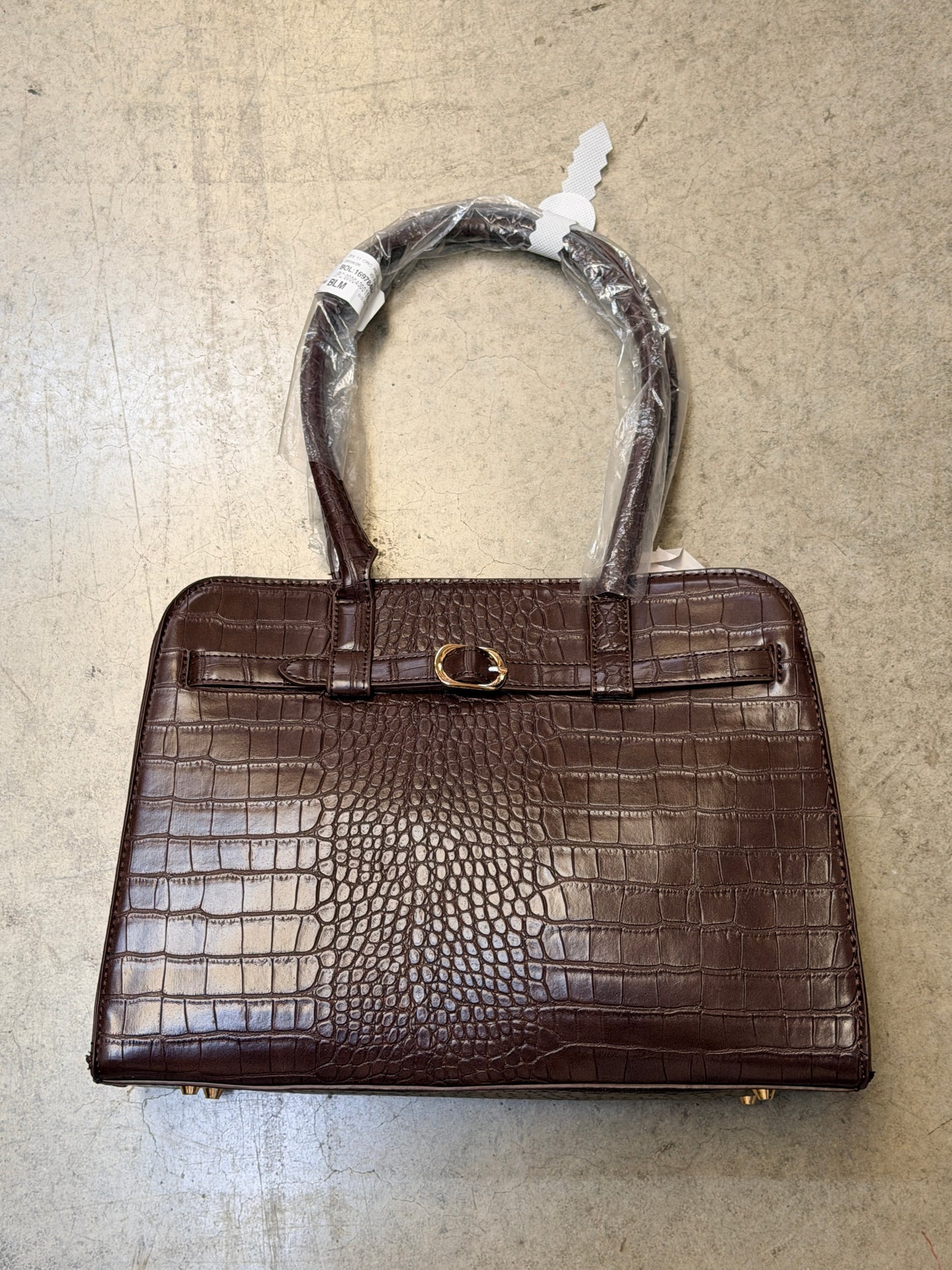 AQUA Croc Embossed Satchel Bag Brown Gold Buckle NWT