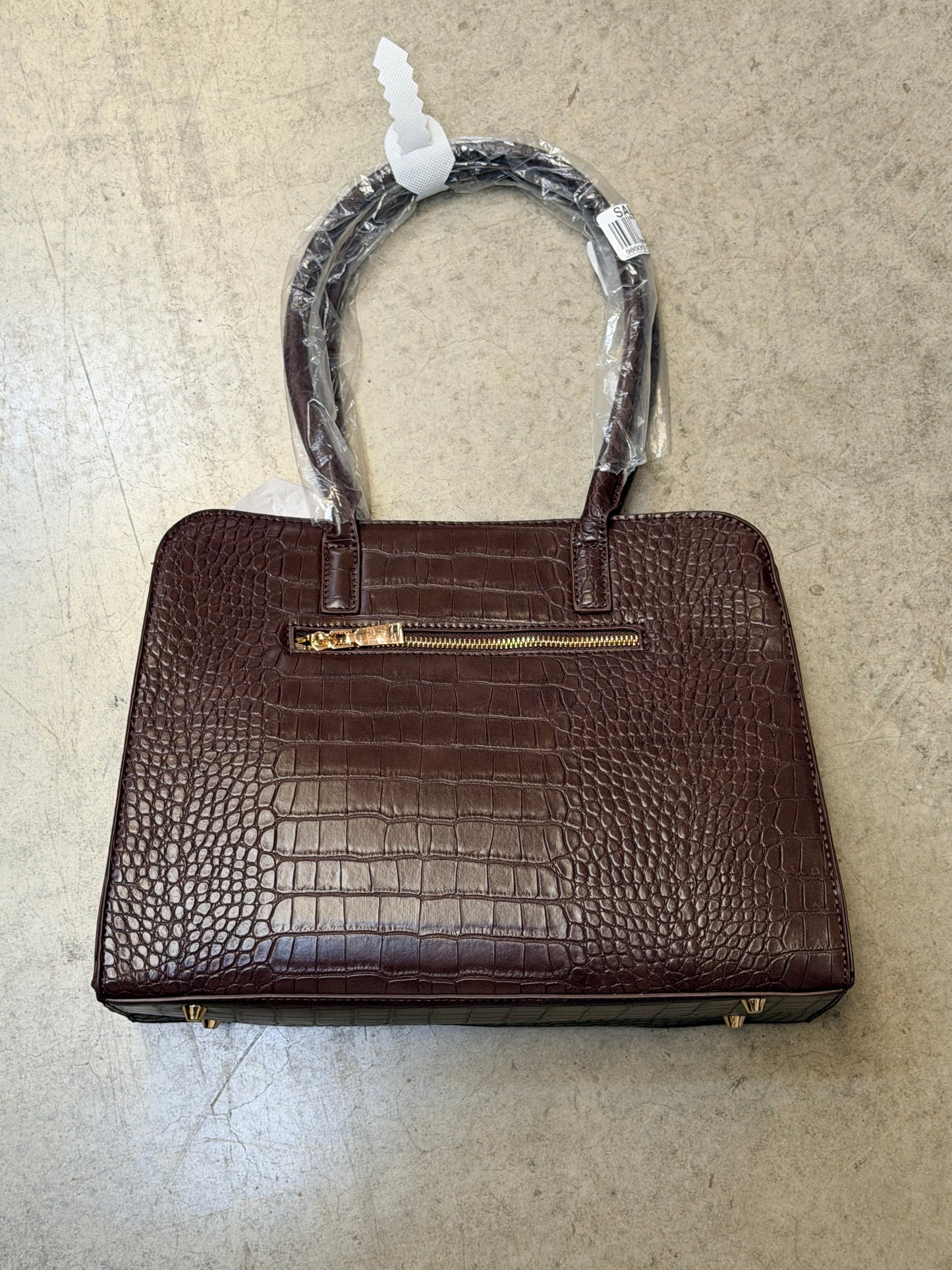 AQUA Croc Embossed Satchel Bag Brown Gold Buckle NWT