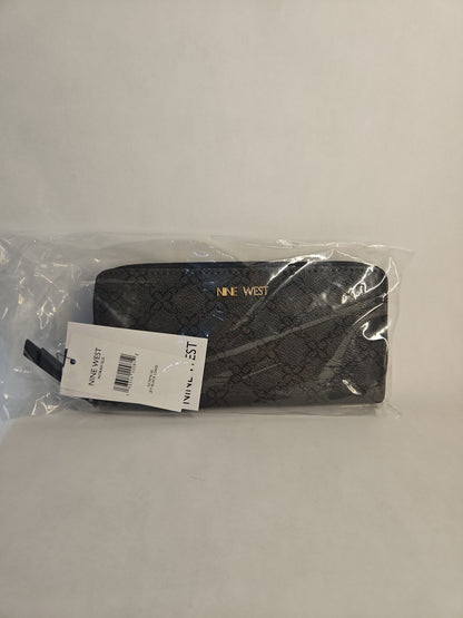Nine West Norah Zipper Wallet – Jet Black Logo Print