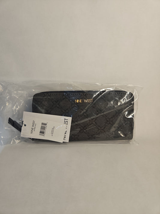 Nine West Norah Zipper Wallet – Jet Black Logo Print
