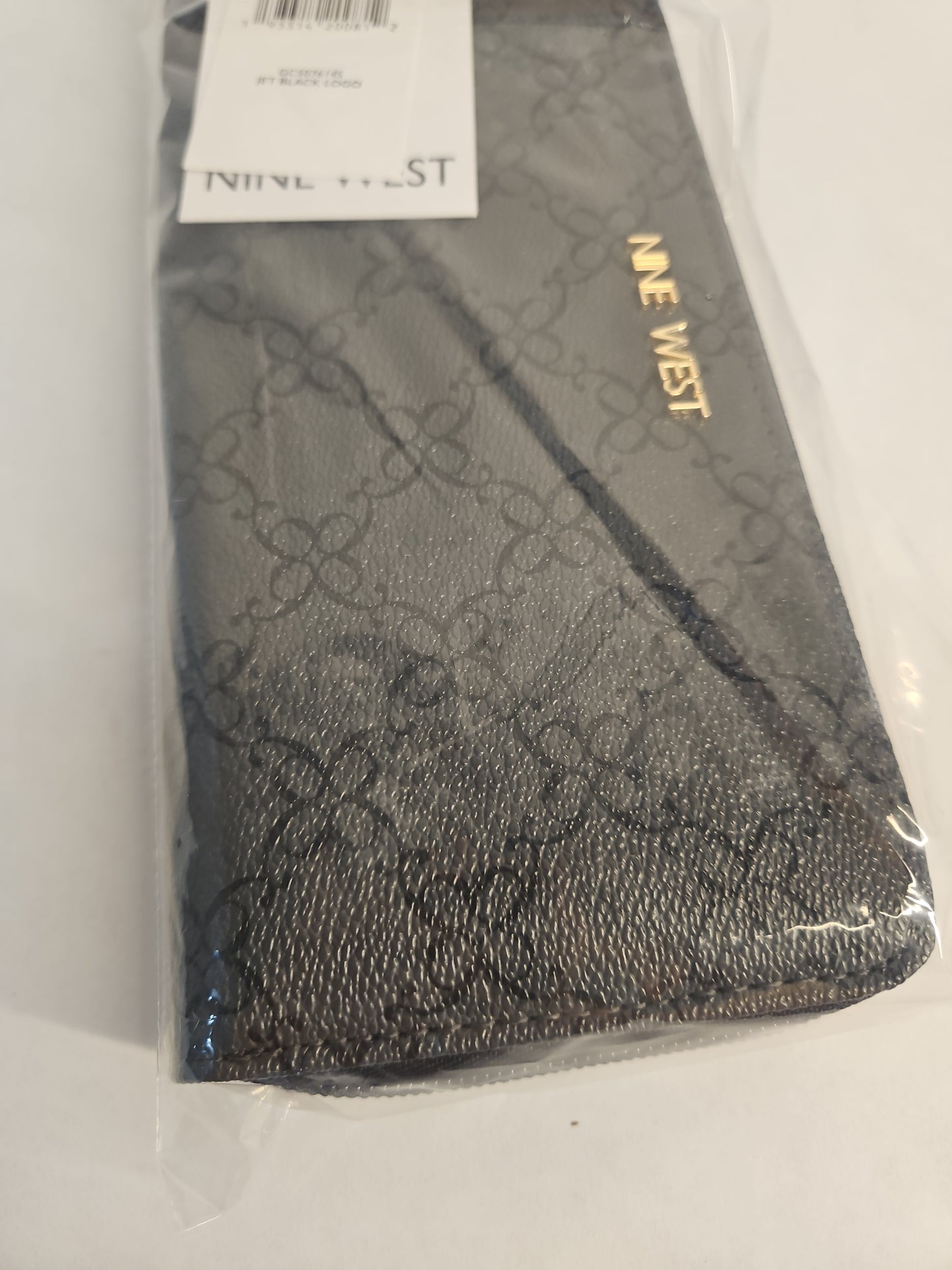 Nine West Norah Zipper Wallet – Jet Black Logo Print