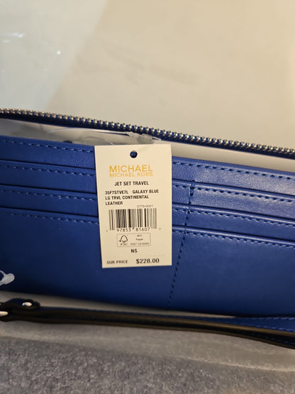 Michael Kors Jet Set Large Pebbled Leather Continental Wallet – Galaxy Blue