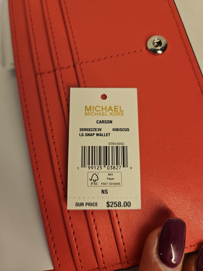Michael Kors Carson Large Logo Debossed Snap Wallet - Hibiscus Pink