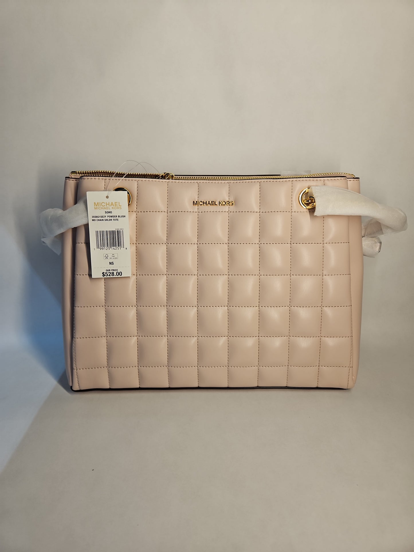 Michael Kors Soho Medium PU Blend Quilted Shoulder Tote Bag - Powder Blush