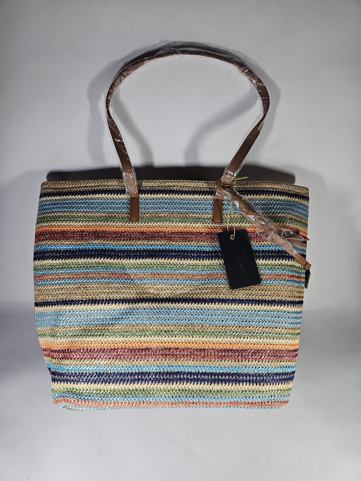 Crossi Woven Straw Stripe Shoulder Bag
