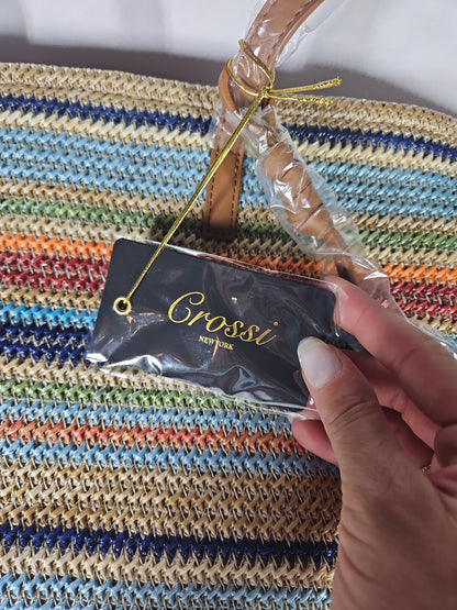 Crossi Woven Straw Stripe Shoulder Bag