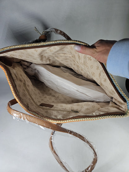 Crossi Woven Straw Stripe Shoulder Bag