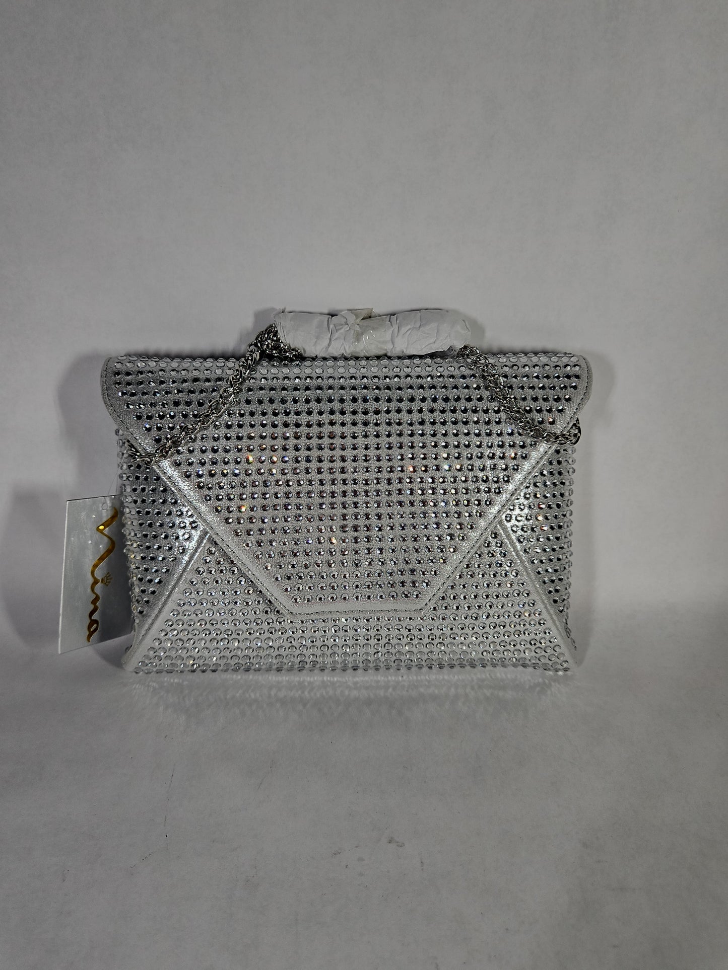 Nina Crystal Encrusted Square Envelope Clutch – Silver
