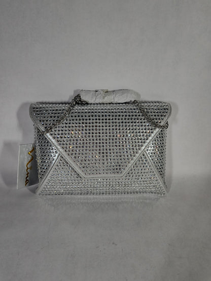 Nina Crystal Encrusted Square Envelope Clutch – Silver