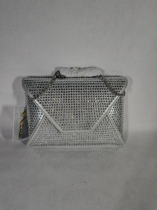 Nina Crystal Encrusted Square Envelope Clutch – Silver