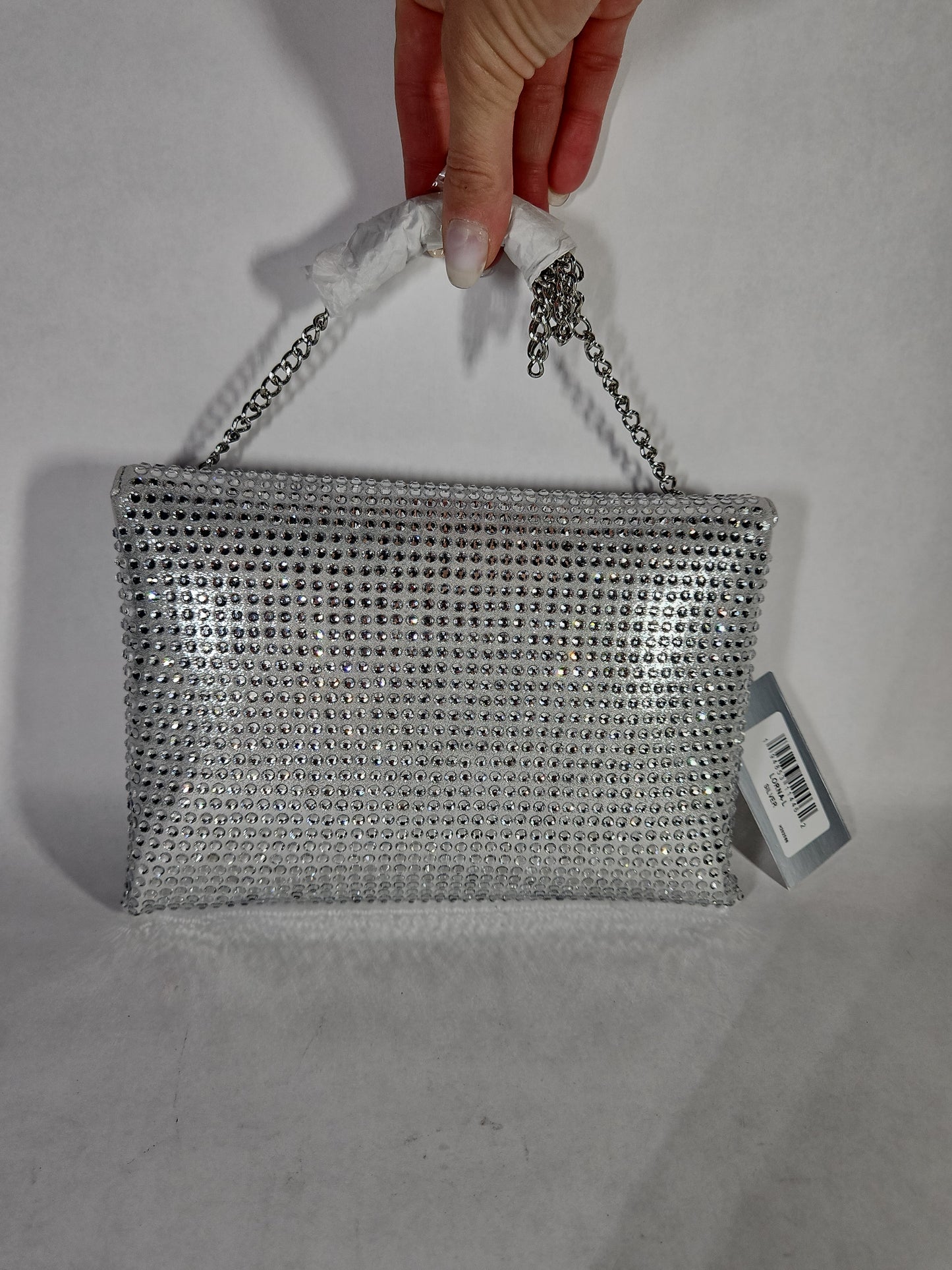 Nina Crystal Encrusted Square Envelope Clutch – Silver