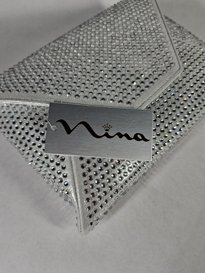 Nina Crystal Encrusted Square Envelope Clutch – Silver