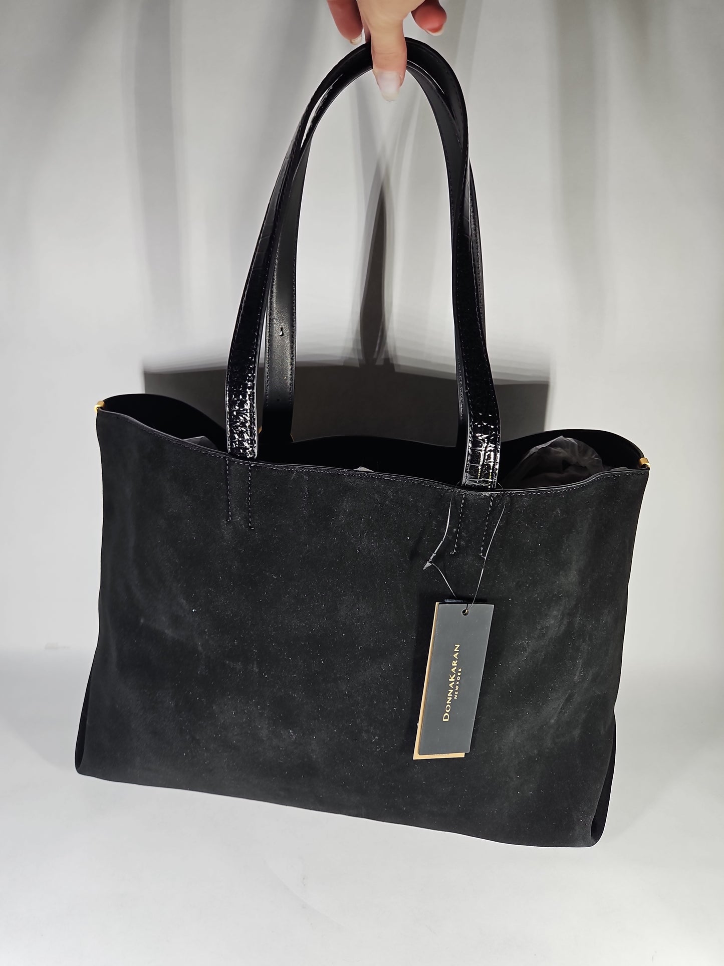 Donna Karan New York Georgette Extra-Large Suede Tote – Black/Gold