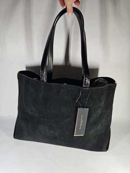 Donna Karan New York Georgette Extra-Large Suede Tote – Black/Gold