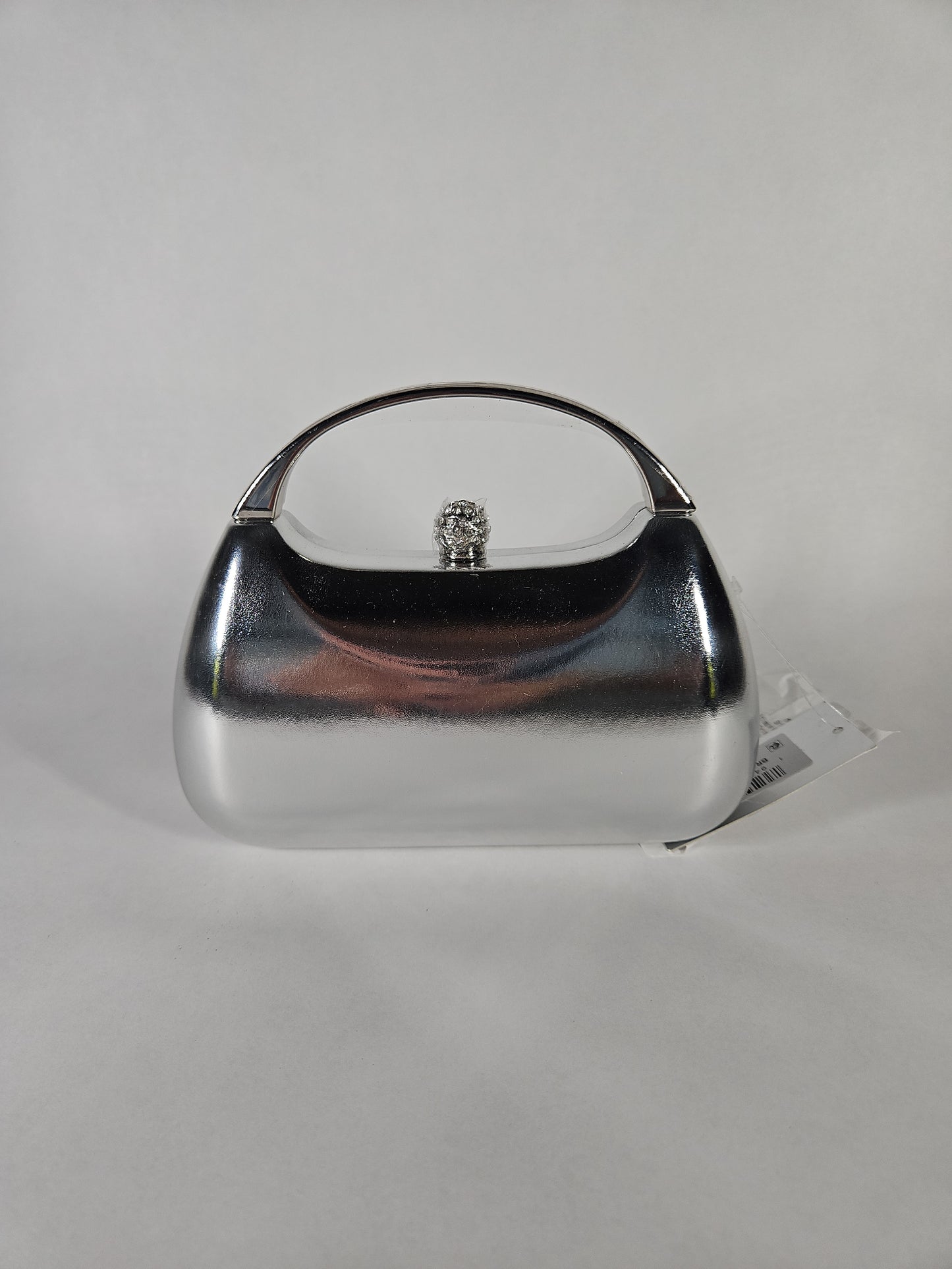 Nina Metallic Minaudiere Bag with Metal Handle – True Silver