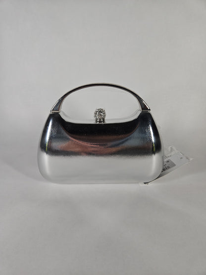 Nina Metallic Minaudiere Bag with Metal Handle – True Silver