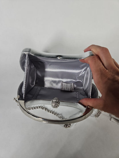 Nina Metallic Minaudiere Bag with Metal Handle – True Silver