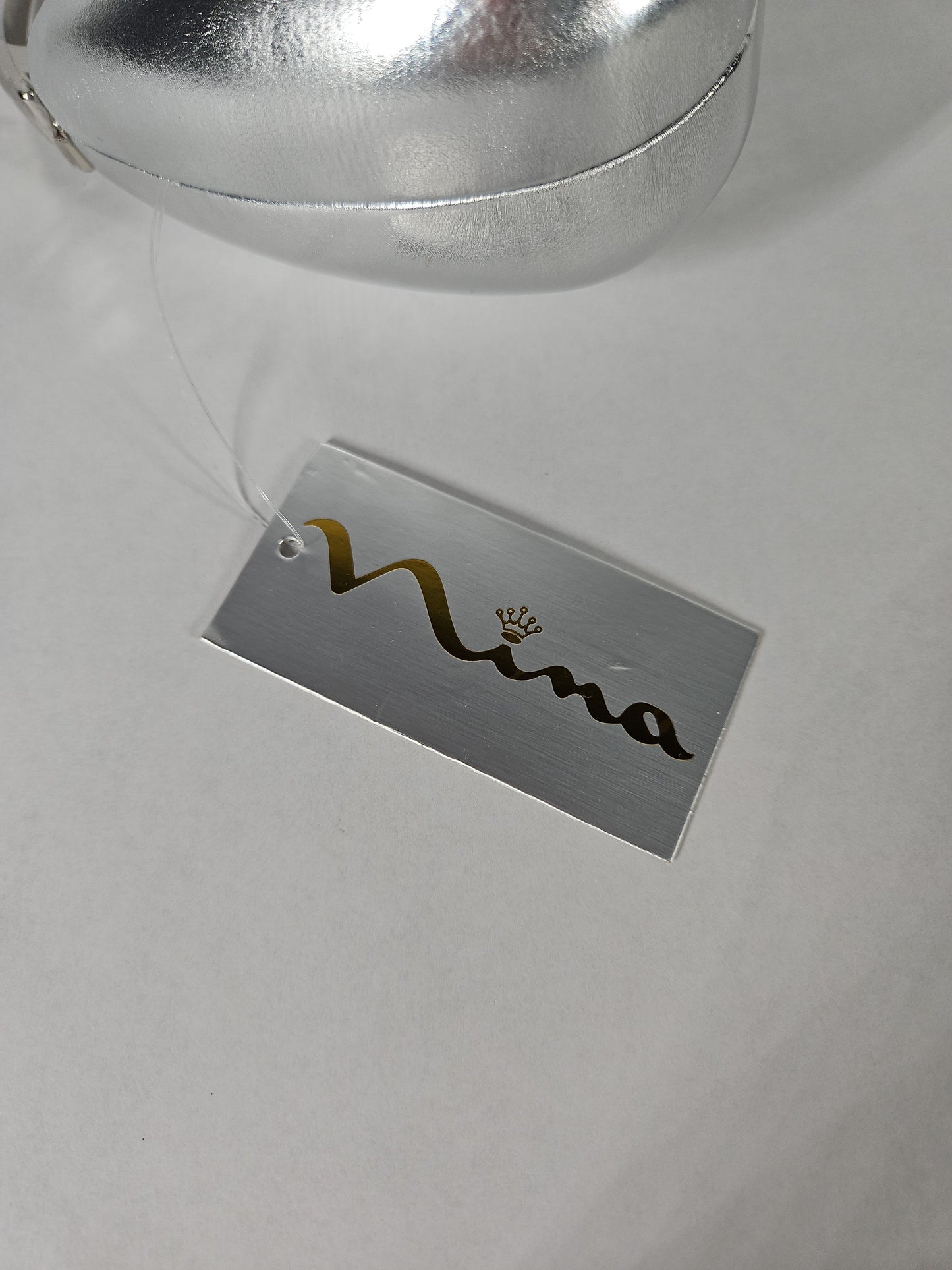 Nina Metallic Minaudiere Bag with Metal Handle – True Silver