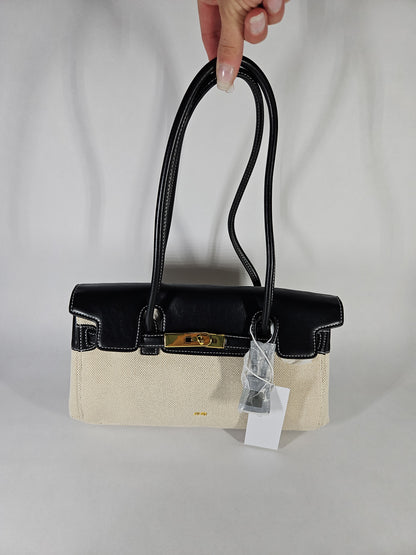 JW PEI Yara Twist-Lock Shoulder Bag – Black/Canvas