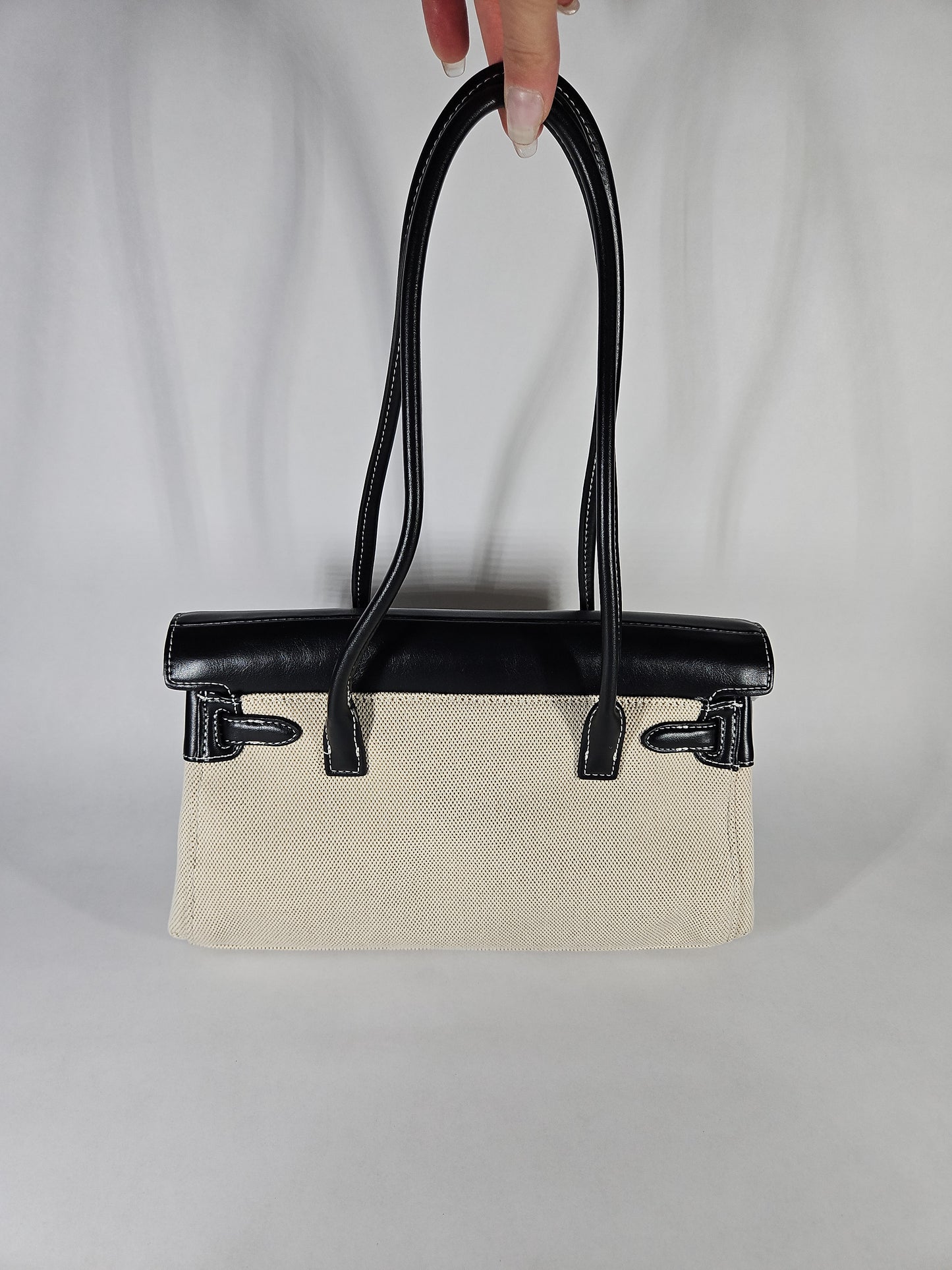 JW PEI Yara Twist-Lock Shoulder Bag – Black/Canvas