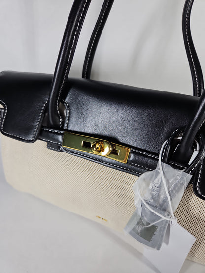 JW PEI Yara Twist-Lock Shoulder Bag – Black/Canvas